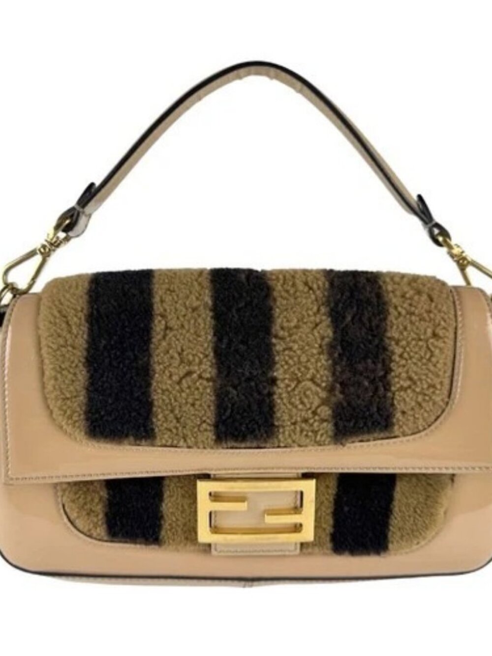 Auth FENDI Mamma Baguette Handbag Shoulder Bag Beige/Brown Bore - z9942